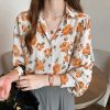 Vintage Floral Print Lapel Casual T-Shirt - Modakawa Modakawa