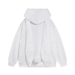 Kawaii Long Bunny Ears Pure Color Zipper Hooded Sweatshirt - Modakawa modakawa