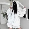 Kawaii Long Bunny Ears Pure Color Zipper Hooded Sweatshirt - Modakawa modakawa