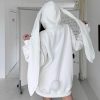 Kawaii Long Bunny Ears Pure Color Zipper Hooded Sweatshirt - Modakawa modakawa