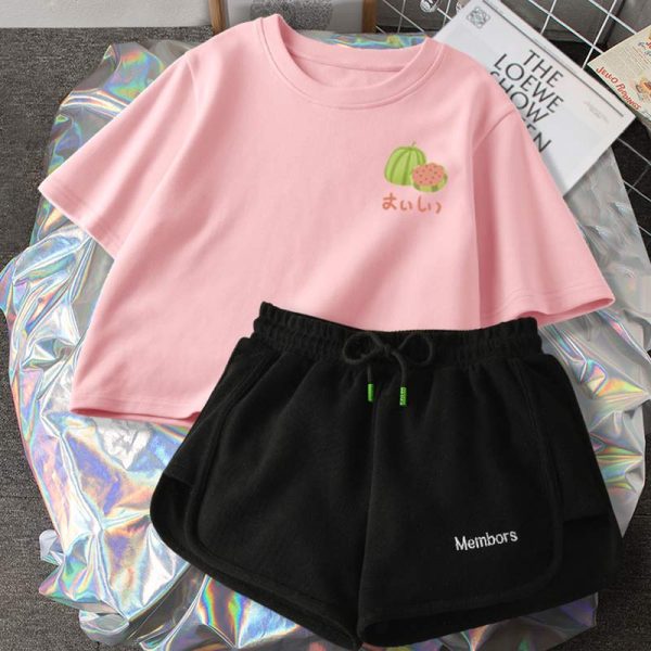 Cartoon Lemon Watermelon Print T-Shirt Shorts Set - Modakawa modakawa