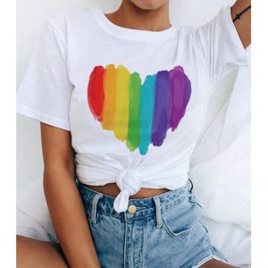 Rainbow Letter Print Casual T-Shirt - Modakawa modakawa